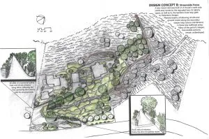 Sketch of a landscape design concept for the Honomu Road residence.
