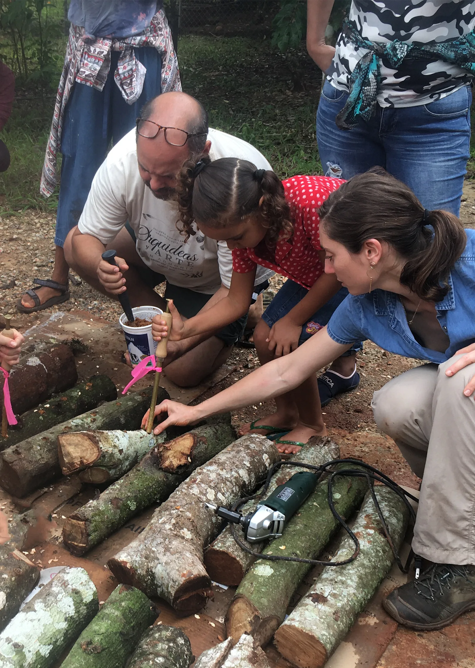 People participating in a mushroom workshop.